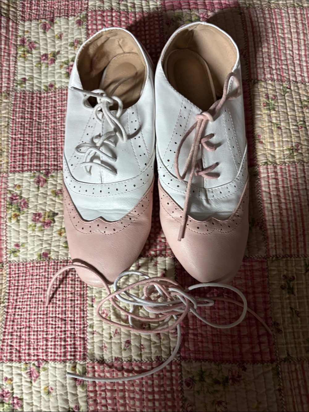 Two-Tone Pink and White Oxford Shoes
